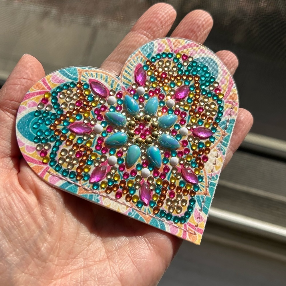 Diamond Art HEART 09 Corner Bookmark, Colorful, Sparkly (PINK, BLUE, YELLOW)